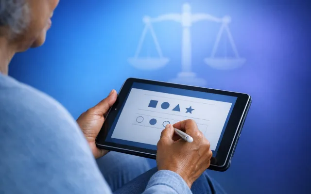 Person reviewing cognitive test results on a tablet at home