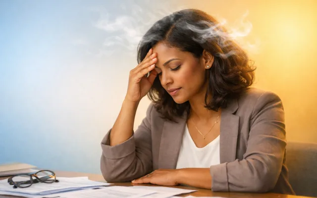 Abstract illustration of stress impact on memory with flowing neural patterns in soft blue tones