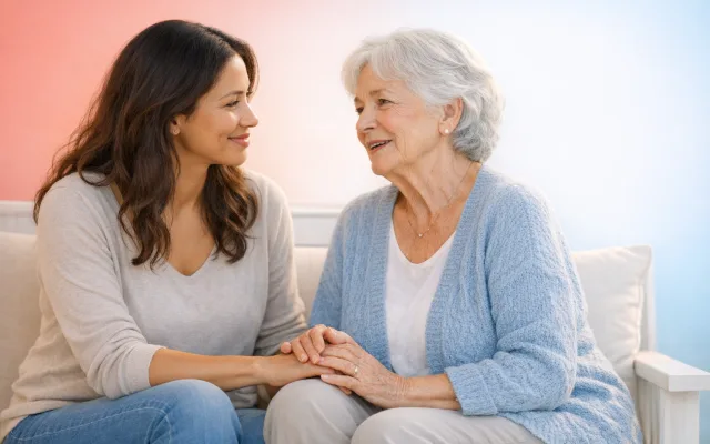 Supportive hands clasped together over an open book, symbolizing family connection and guidance