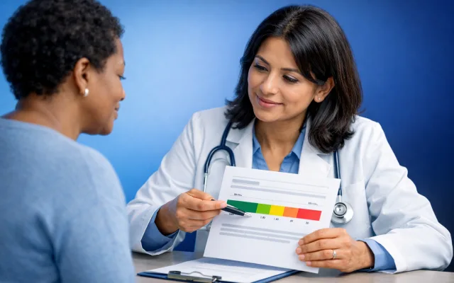 Layered blue data curves and neural nodes suggesting score interpretation